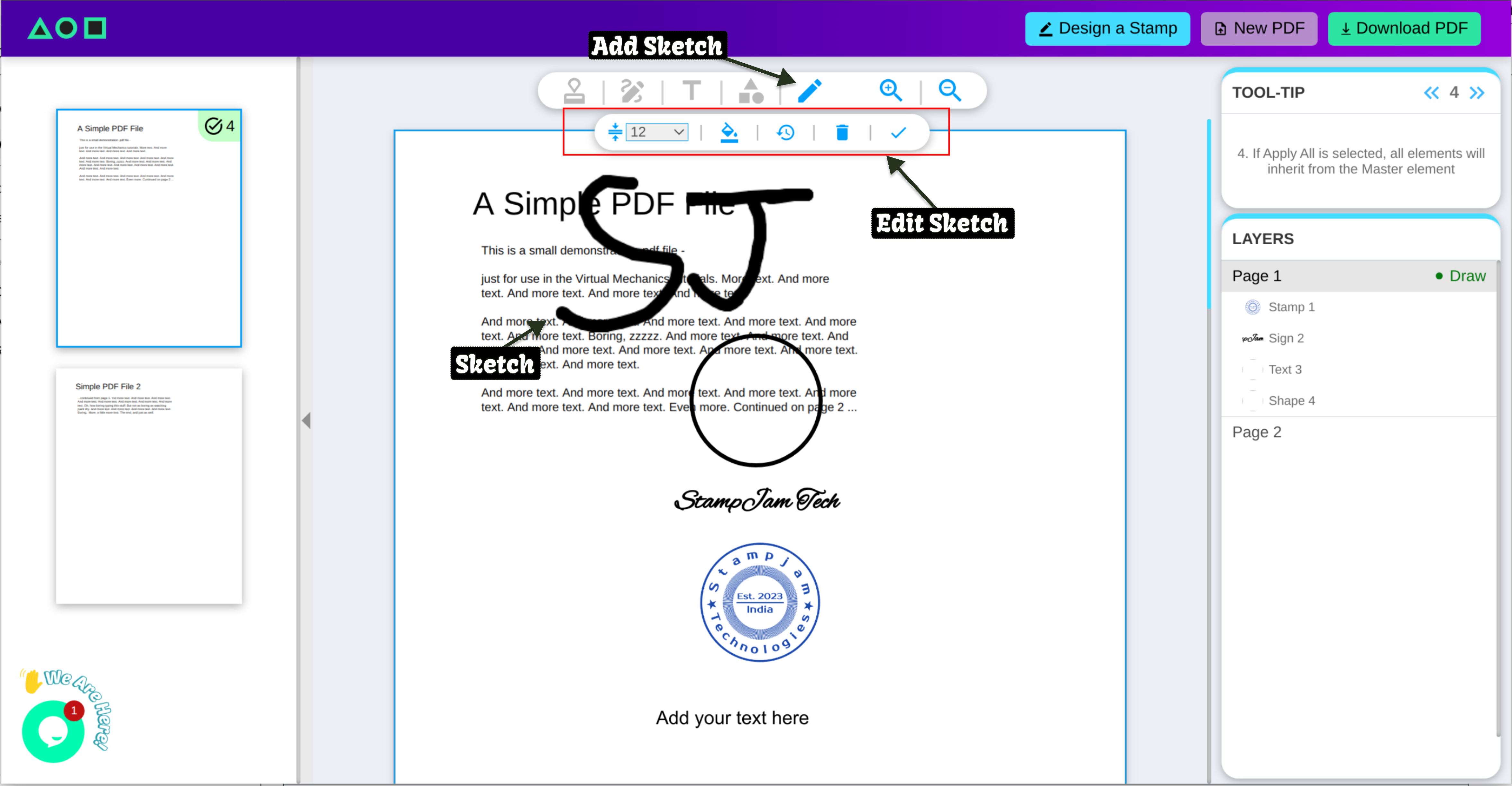How to add and edit Sketch in PDF Document