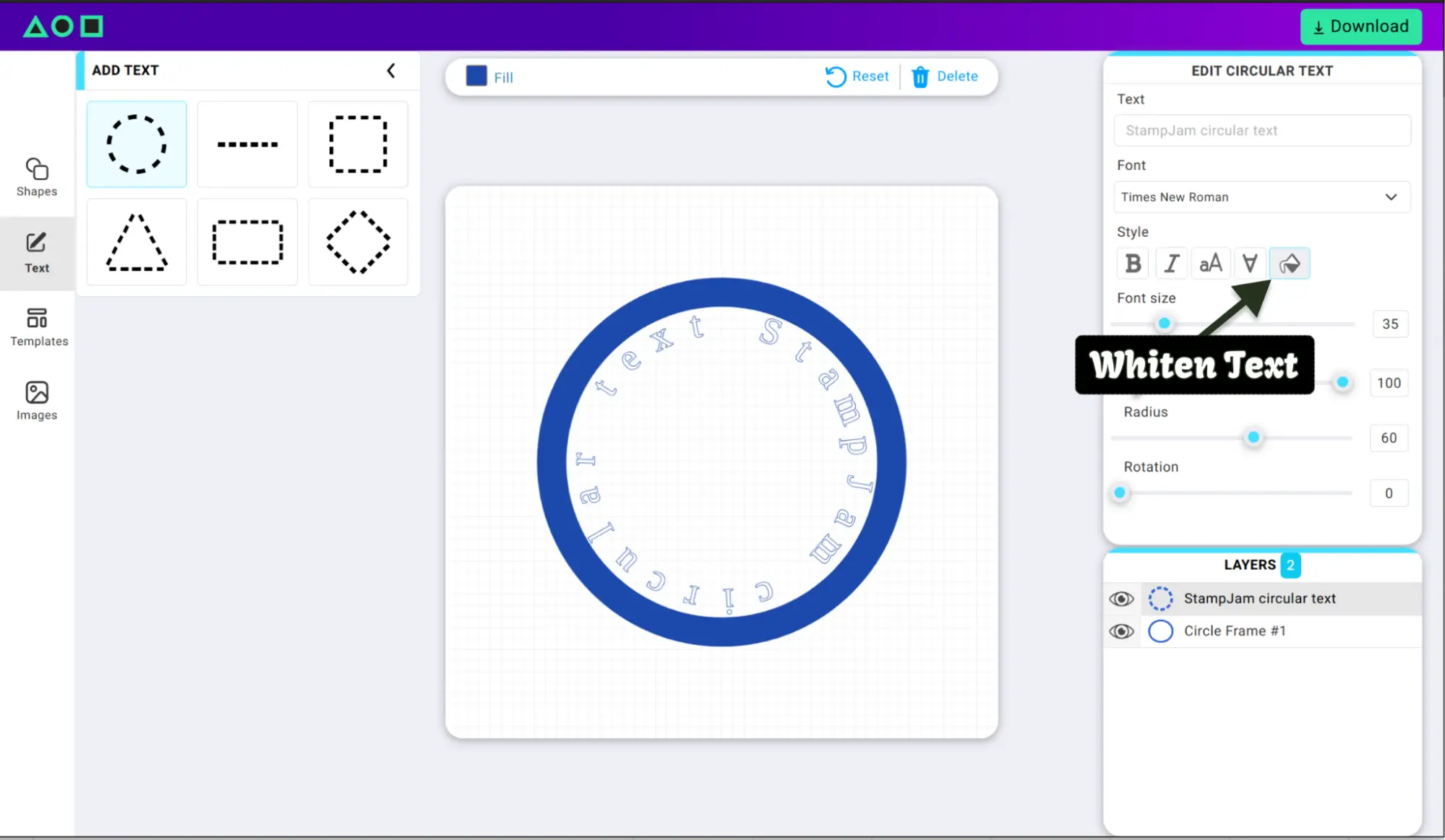 how to make a stamp online with stampjam whiten
text tutorial